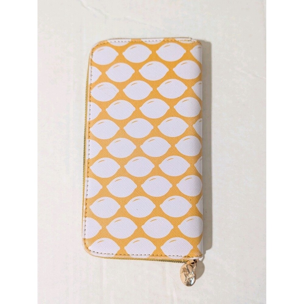 Dabney Lee Yellow White Geometric Lemon Seed Zip Around Clutch Wallet